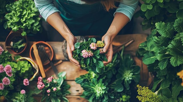 Organic gardening with eco-friendly techniques and tools.