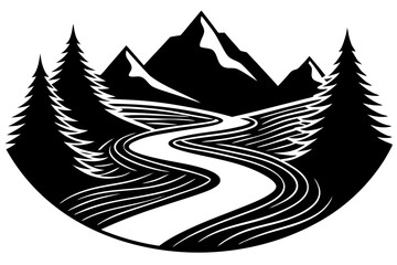 Mountain river landscape silhouette vector illustration