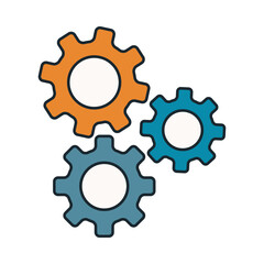 Vector Illustration of Rotating Orange and Blue Gears Symbolizing Industrial Productivity, System Coordination, and Teamwork Integration