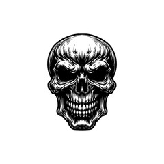 Fototapeta premium Detailed line art human skull illustration with elaborate abstract patterns and dramatic stylized elements vector design