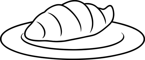 Croissant On Plate Line Art Vector Illustration