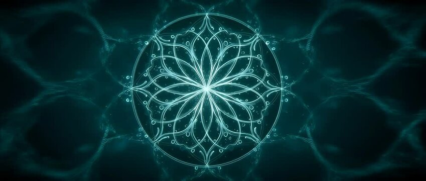 sacred geometry motion glowing mandala bubbles motion glowing mandala animation with glowing mandala underwater glowing mandala style in slow motion glowing mandala
