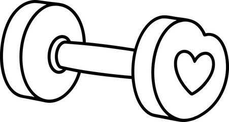 Dumbbell With Heart Line Art Vector Illustration