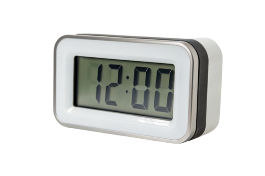 Digital clock displaying 12:00 with a modern rectangular design and large, clear numbers.