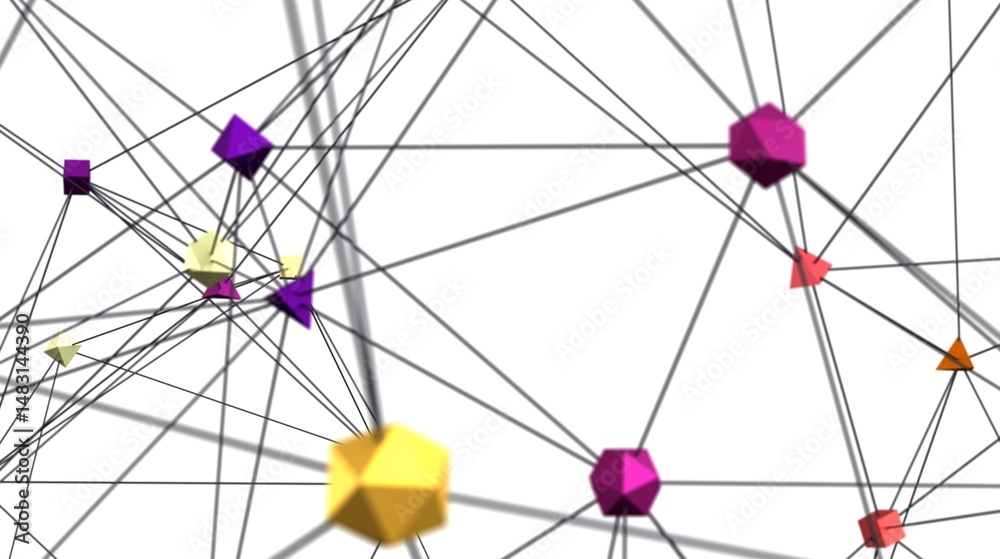 Leinwandbilder Stock photo of an abstract network connection with colorful geometric shapes. Ideal for technology, connection, and network concepts.