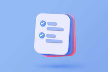 Fototapeta na wymiar White clipboard task management todo check list, efficient work on project plan, fast progress, level up concept, assignment and exam, productivity solution icon. 3d vector render on pink background.