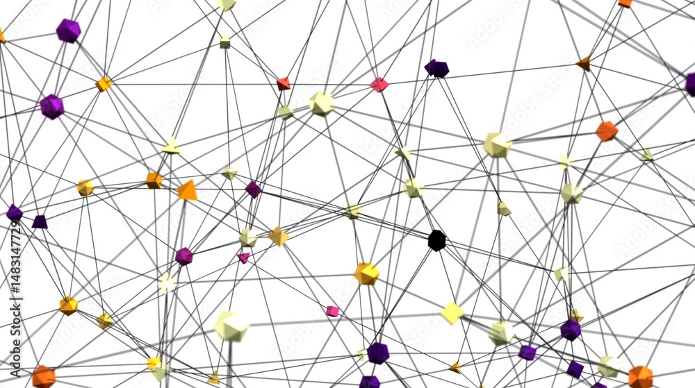 Aufkleber Stock photo of an abstract network connection with colorful nodes and lines. Perfect for technology, communication, and connection concepts.