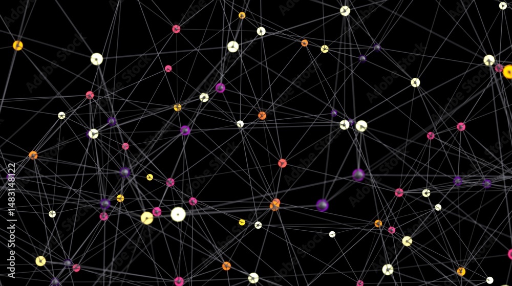 Poster Colorful nodes connected by lines.  Perfect for technology, network, and connection concepts.