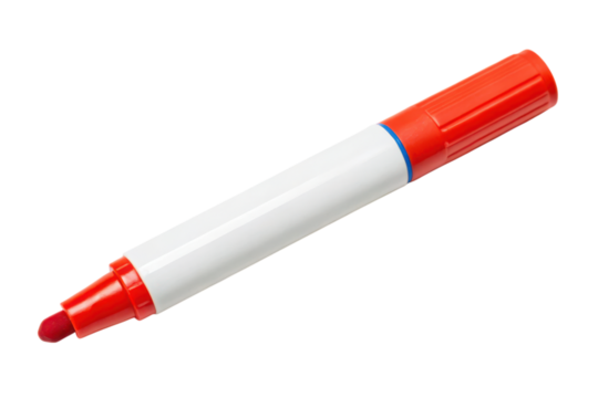 Red marker pen with a white body and a red cap.