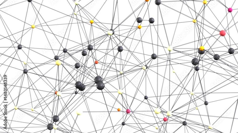 Poster Abstract image depicting interconnected nodes and complex network structures. Ideal for tech, data, and connection themes.