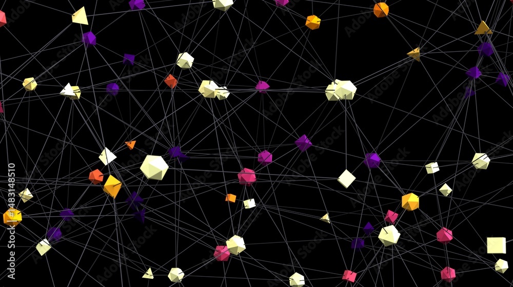 Poster Geometric background image featuring interconnected polygons in vibrant colors. Ideal for tech, network, or connection themes.