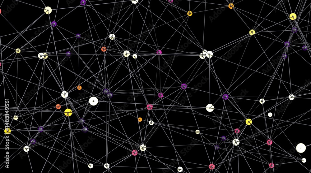 Poster Abstract image depicting a complex network with interconnected nodes. Ideal for technology, connection, and data concepts.