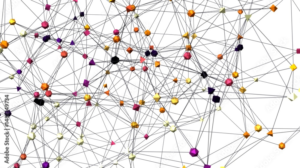 Leinwandbilder complex network visualization,colorful geometric shapes connected by lines. ideal for technology, da