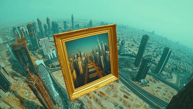 Cityscape framed in gold - Powered by Adobe