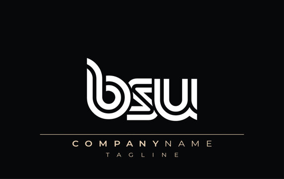 BSU Creative Unique Modern Letter Logo Design. Stylized logo featuring a unique letter design, presenting abstract minimalist aesthetics and modern appeal.