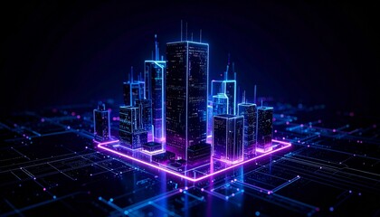 Naklejka premium An impressive display of neon city with vibrant lights and digital lines and connections. An urban landscape bathed in neon glow, representing the future