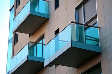 Obraz premium Elegant balcony renovation showcasing modern glass railings in urban setting Generative AI