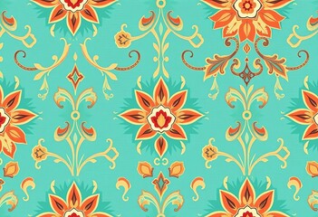 Seamless turquoise arabesque floral wallpaper tile pattern , wall, arabesque