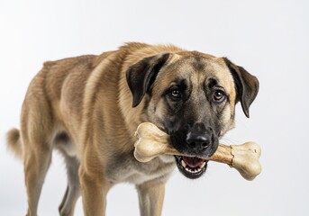 Obraz premium 愛犬 嬉しそうに骨型おもちゃをくわえる