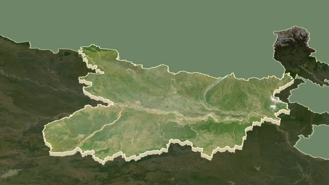 Bihar, India, extruded. Satellite map