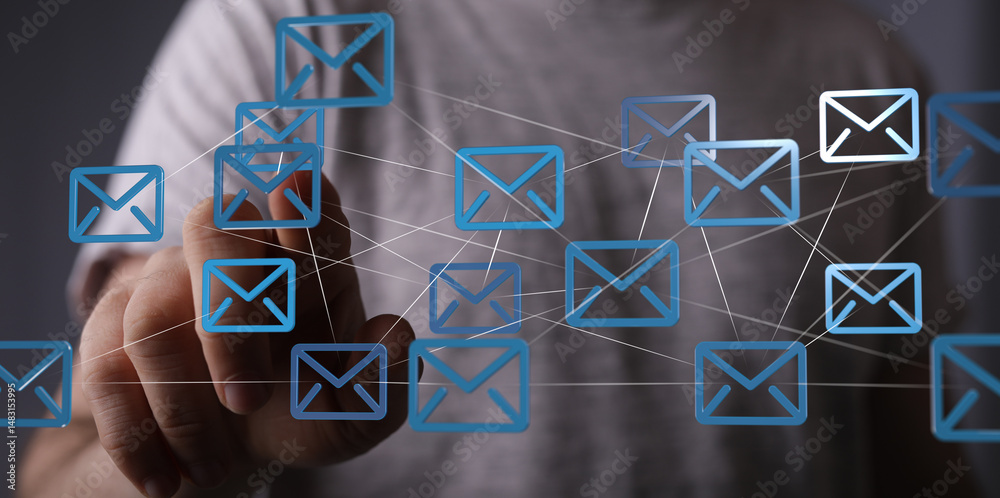 Leinwandbilder image of interconnected email icons, representing global communication and networking.