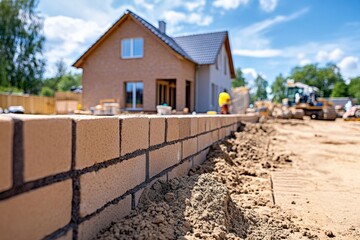 Bricklaying progress for home exterior in sunny outdoor setting Generative AI