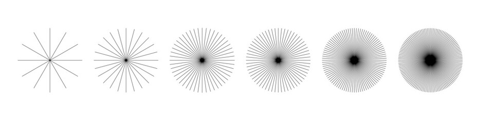 Dashed and dotted line rippled radial rounded circle PNG. Circular line pattern resembling sunshine light rays. Retro speed lines pattern