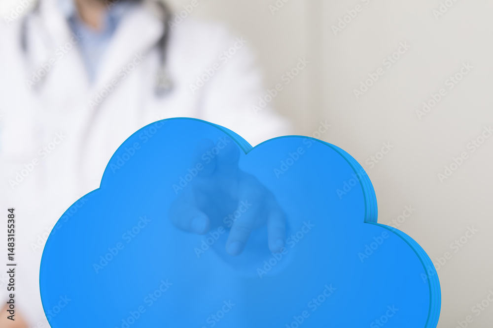 Aufkleber Image of doctor interacting with a cloud, representing secure healthcare data access and cloud computing in medicine.