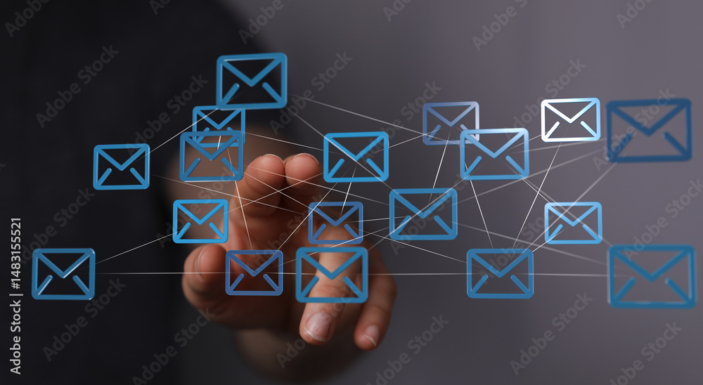 Poster Seamless email connections.  Visualizing efficient global communication and networking.