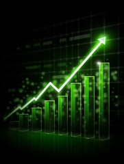 Thriving Investment: A dynamic business graph surges upwards against a sleek, dark backdrop, highlighting success, and growth. A captivating visualization of financial progress.