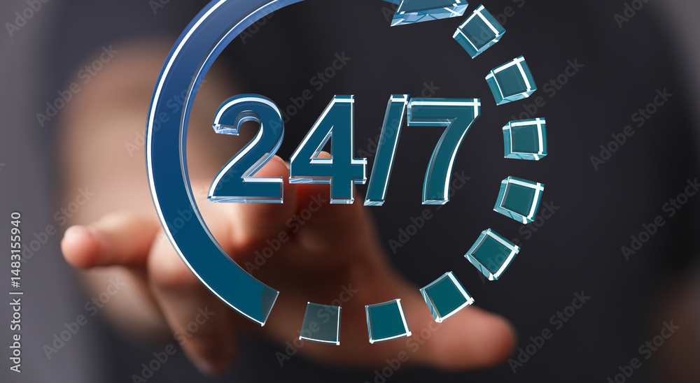 Aufkleber high-quality stock photo of a hand interacting with a 24/7 digital concept. perfect for websites and