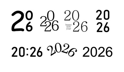 2026. 2026 number or text set design template. 2026 new year logo vector design isolated on white background.