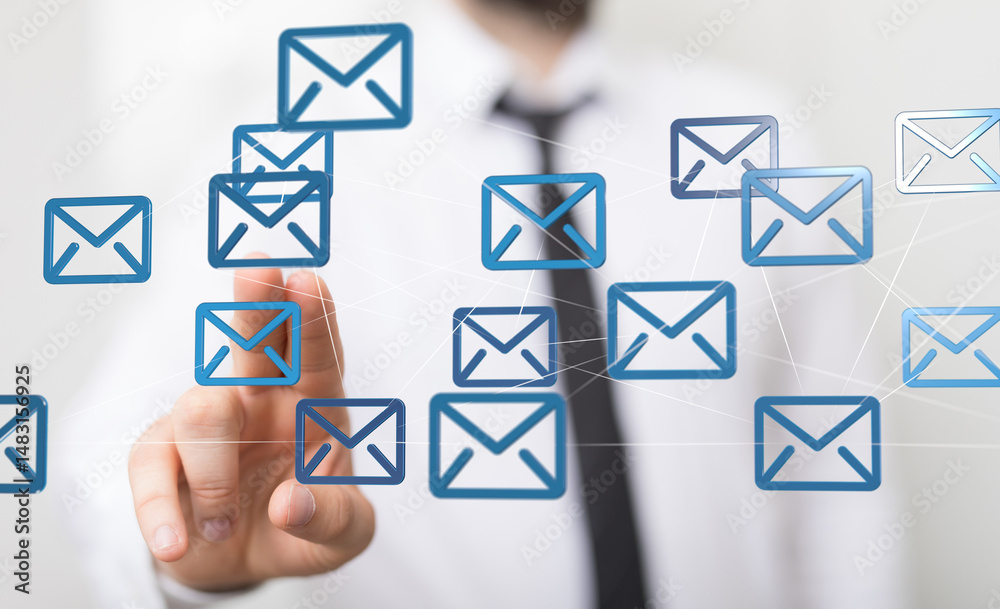 Poster Image of interconnected email icons, representing global communication and networking.