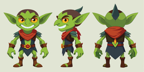 Naklejka premium Cartoon goblin character front side and back views illustration for gaming projects