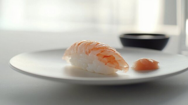 Fresh shrimp sushi on a plate