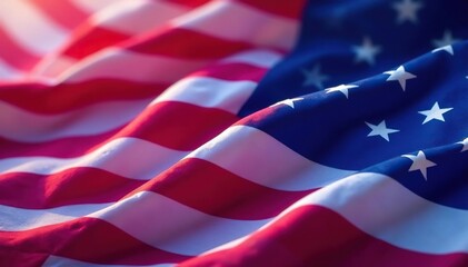 Naklejka premium Close-up shot of waving American flag, vibrant colors , liberty, textile