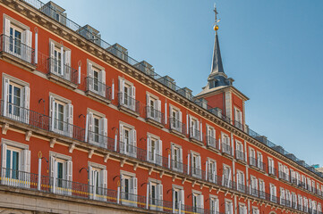 Buildings in the iconic Plaza Mayor in Madrid, Spain