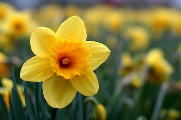 Fototapeta premium Sharp Daffodil Flower in Yellow with Soft Spring Blur 