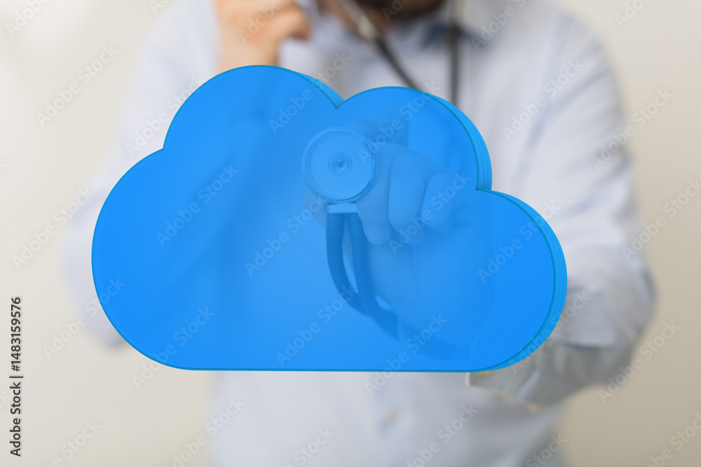 Poster Cloud computing in healthcare. Secure data storage and access for doctors and patients.