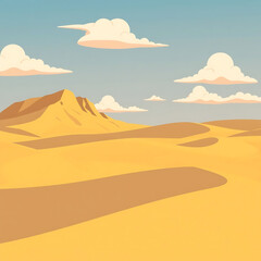 Stylized Cartoon Desert Landscape with Large Dunes, Warm Tones, and Bold Shadows