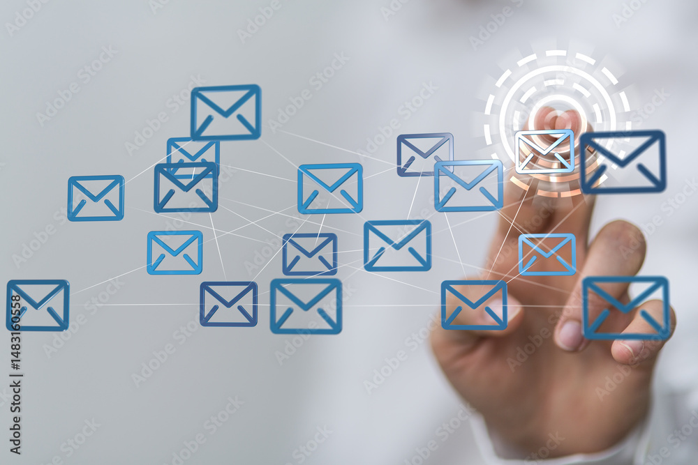 Poster Boost your business with efficient email marketing and communication.  See how interconnected email systems improve productivity.