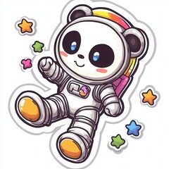 An adorable astronaut panda floating in space, surrounded by colorful stars
