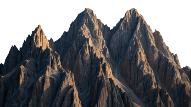 Jagged mountain peaks rise sharply against a dramatic black sky, showcasing rugged textures and striking natural formations.