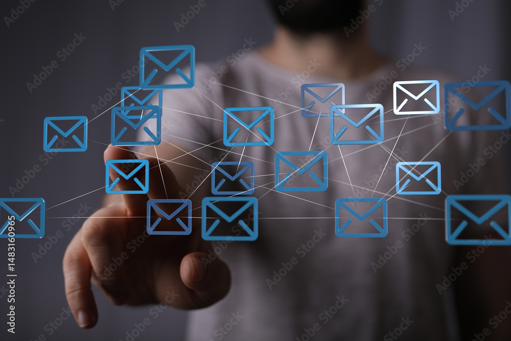 Poster Image of interconnected email icons, representing global communication and networking.