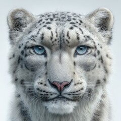 Obraz premium A stunning portrait of a majestic snow leopard, showcasing its beautiful blue eyes and unique coat pattern
