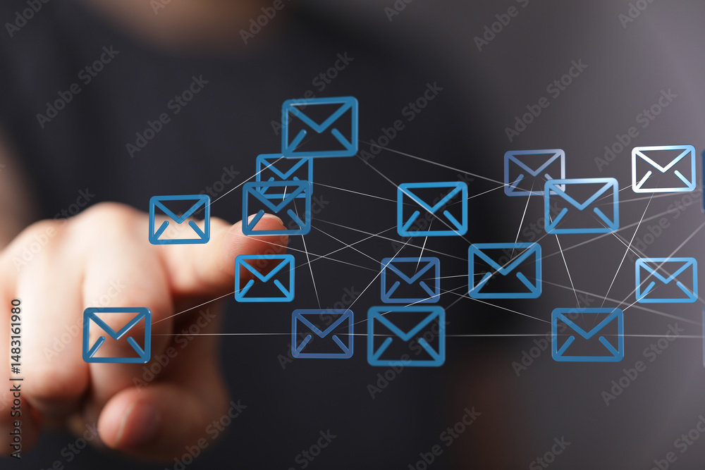 Leinwandbilder image of interconnected email icons, representing global communication and networking.