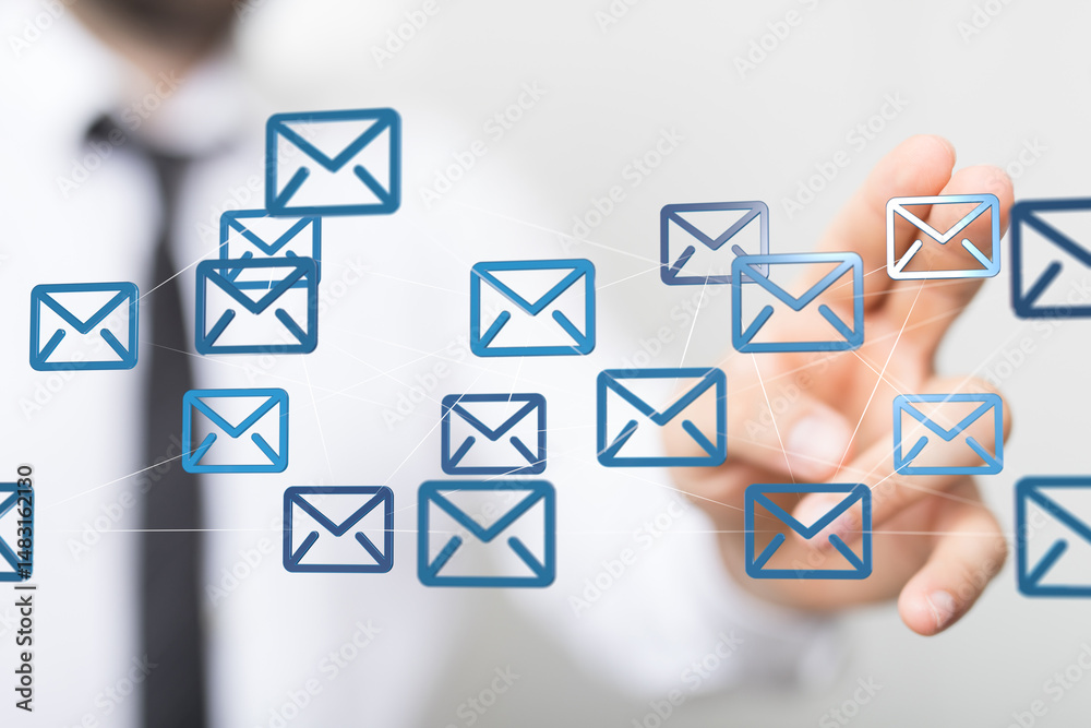 Leinwandbilder image of interconnected email icons, representing global communication and networking.