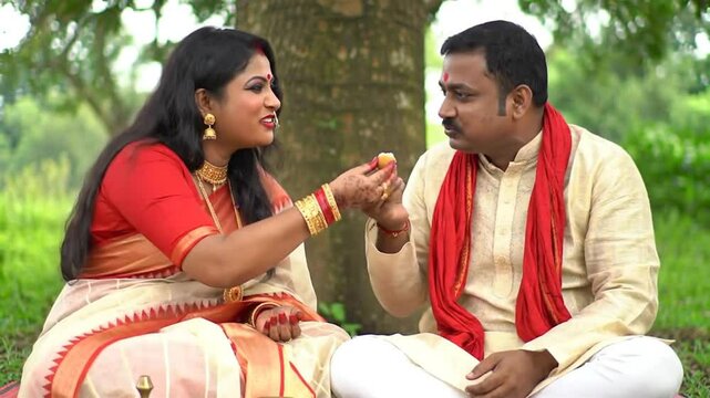Traditional Bengali Couple in Ethnic Attire