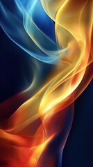 Naklejka premium Abstract swirling patterns of blue, yellow, and orange light. This design is ideal for use in presentations, social media, and marketing materials. 