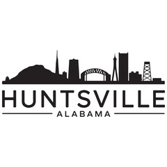 Naklejka premium Huntsville skyline horizontal banner. Black silhouette of Huntsville, Alabama. Vector template for your design. Vector black silhouette. with white background